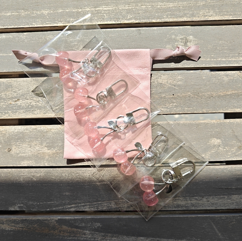NEW, 5 pink cherry charms